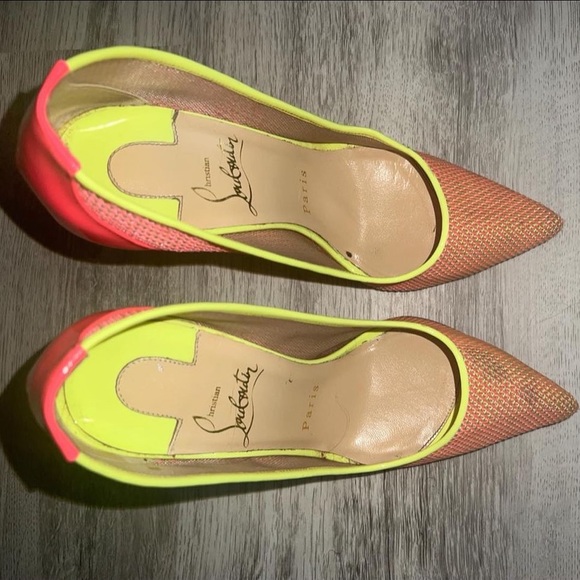 Christian Louboutin  Pink Follies Mesh Lace 100 Raphia Fluo . - size 5 - - Picture 3 of 6